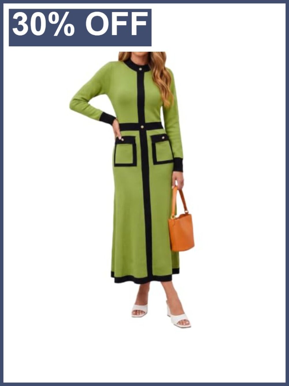 Ribbed Knit Long Sleeve Midi Dress Button Front Slit Casual